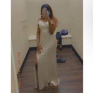 selling gold dress, perfect to wear to a wedding